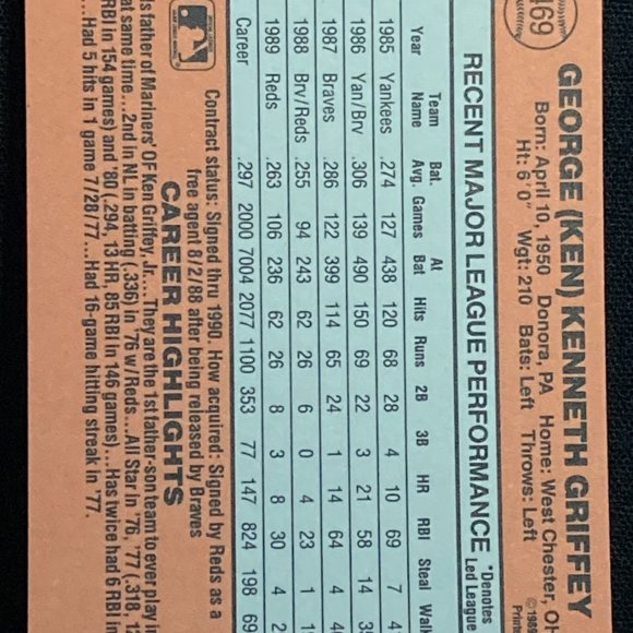 KEN GRIFFEY DONRUSS 1990 BASEBALL CARD - Picture 2 of 2